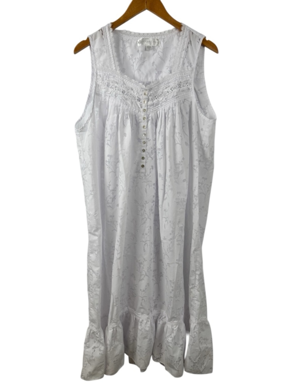 Eileen West Nightgown Medium White Cotton Floral Sleeveless Lace Trim Sleepwear - Picture 2 of 16